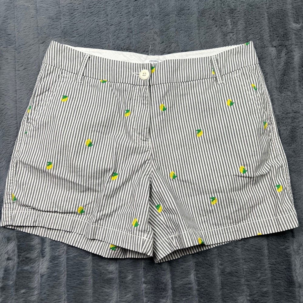 Crown & Ivy Womens Navy White Striped Lemon Embroidered Shorts Size 8
